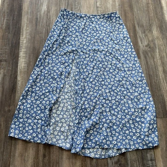 Reformation Zoe Blue Floral Slit Midi Skirt 8P - Picture 4 of 6